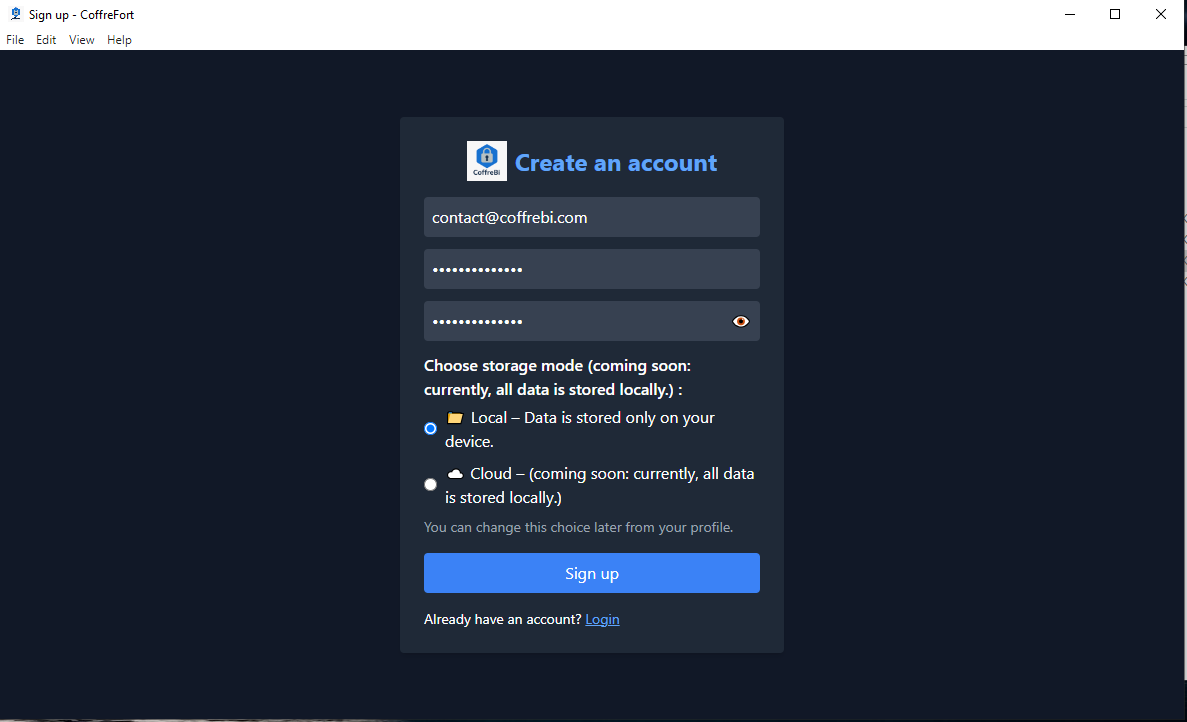Desktop Account Creation